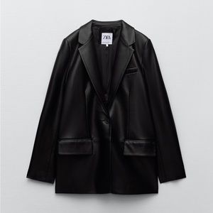 ZARA Women’s Black Faux Leather Oversized Blazer NWT SIZE L